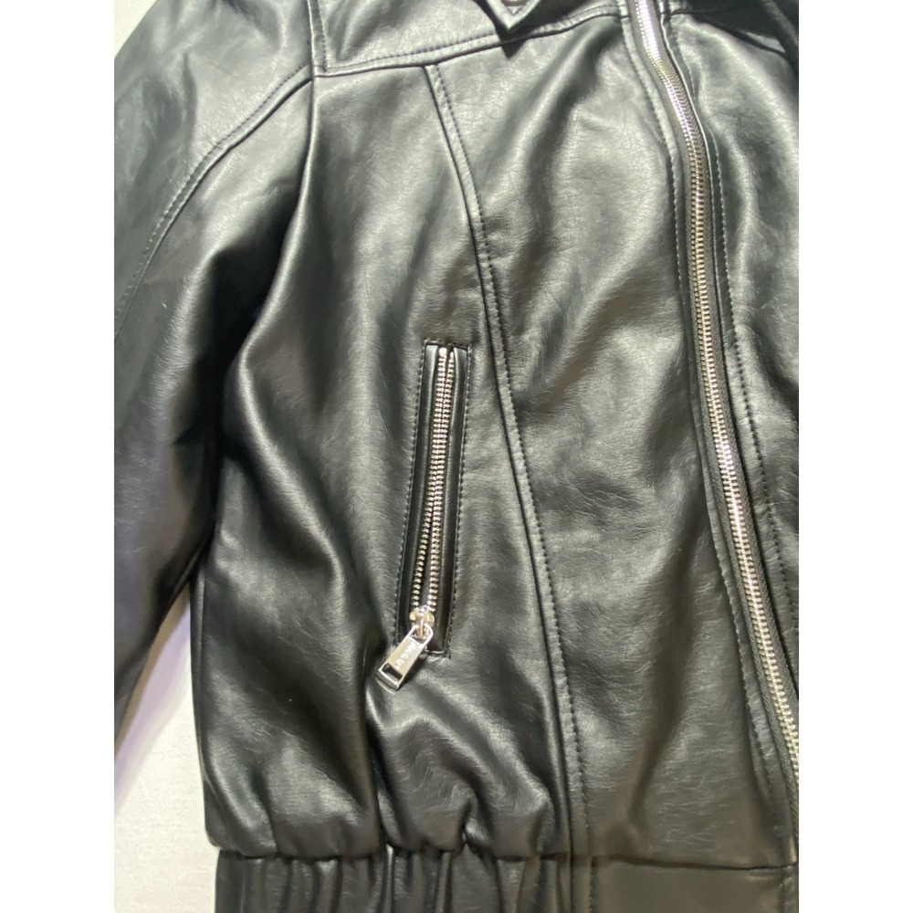GUESS‎ Los Angeles Womens Faux Leather Moto Jacket Removable Hood Black Medium - Picture 10 of 16
